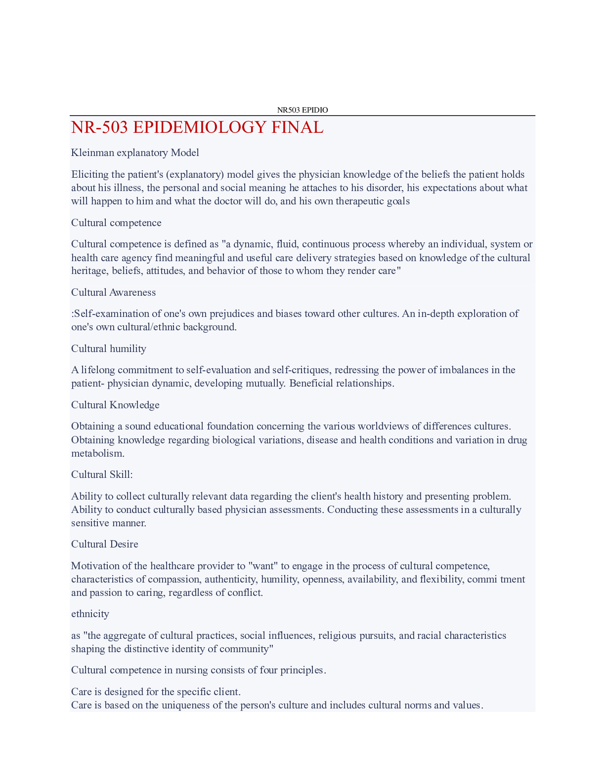 Preview image for NR-503 Epidemiology final with complete questions and answers