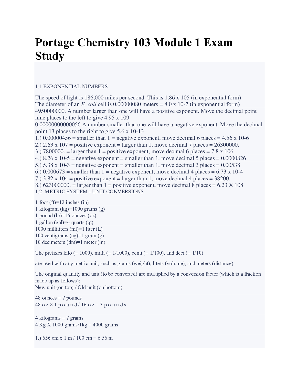 Preview image for Portage Chemistry 103 Module 1 Exam Study Complete Questions and Answers