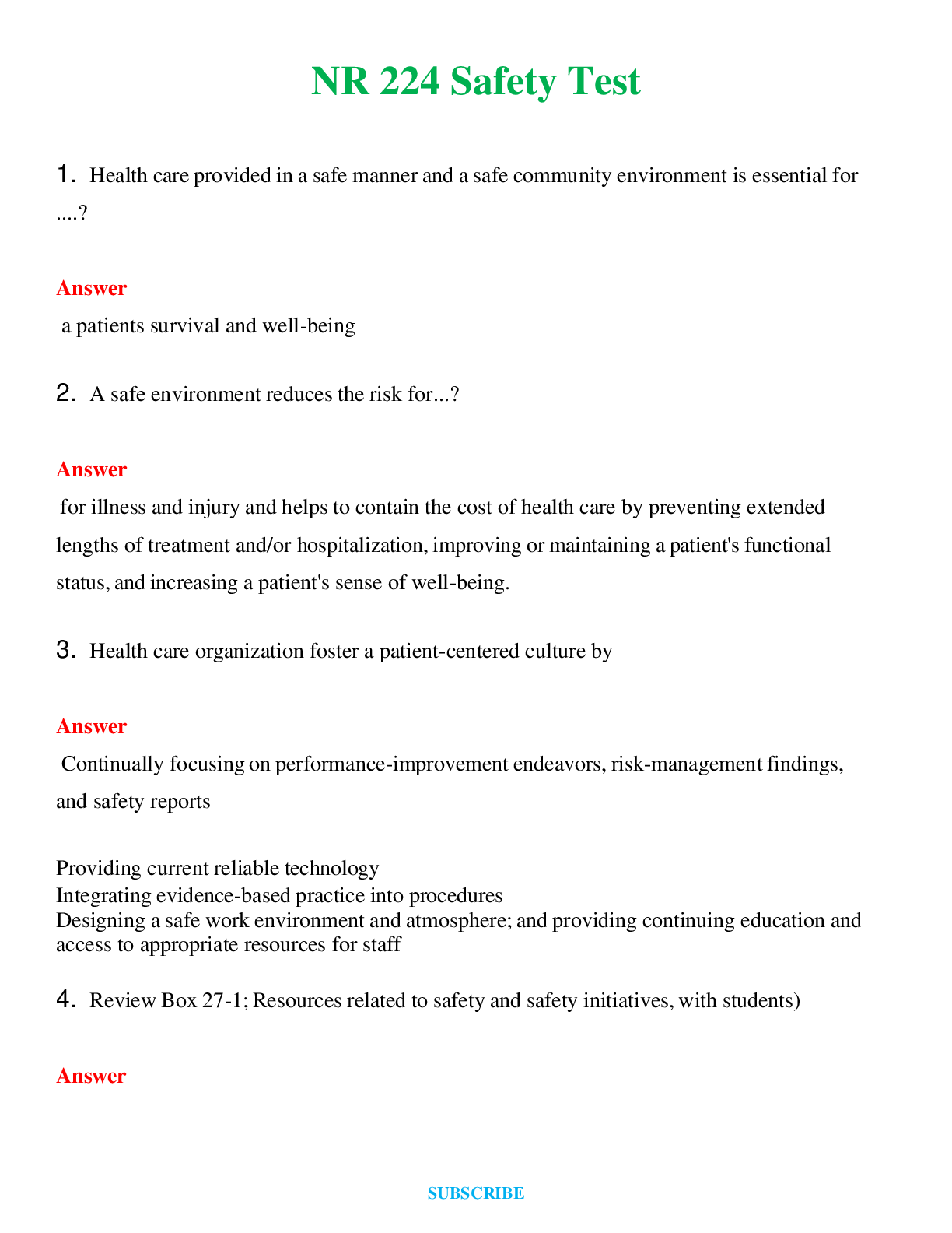NR 224 | Safety Test  Questions & Answers with rationales