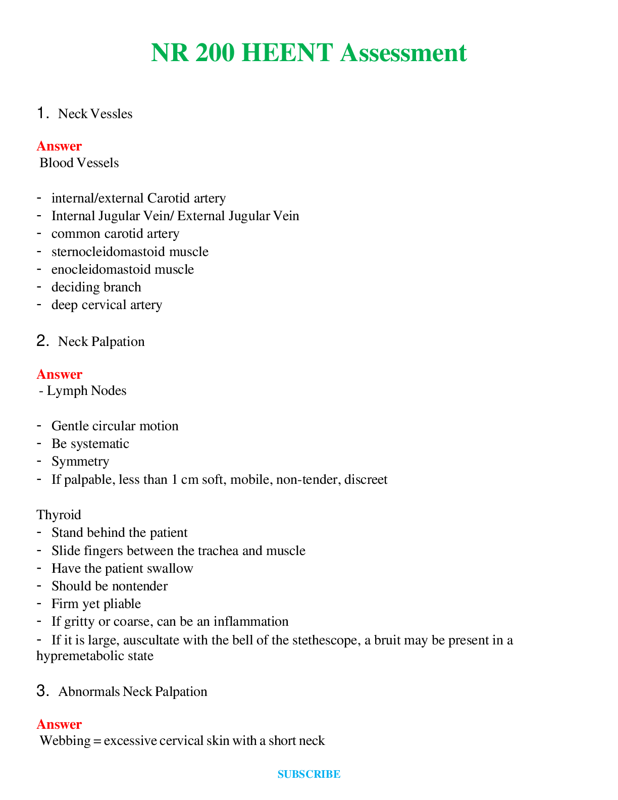 NR 200  | HEENT Assessment  Questions & Answers with rationales