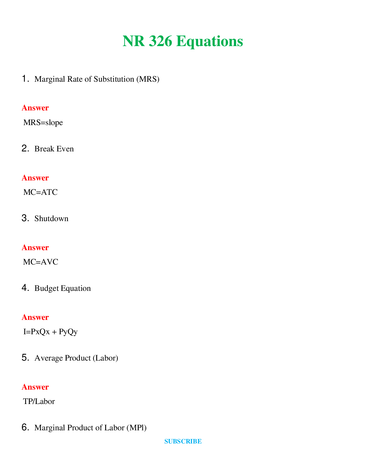 NR 326 Equations | Questions & Answers with rationales