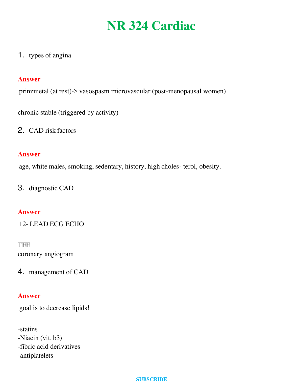 NR 324 Cardiac  | Questions & Answers with rationales