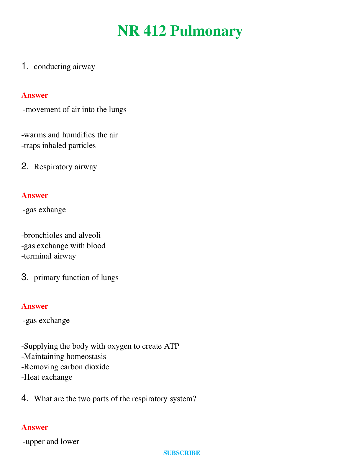 NR 412 Pulmonary  | Questions & Answers with rationales