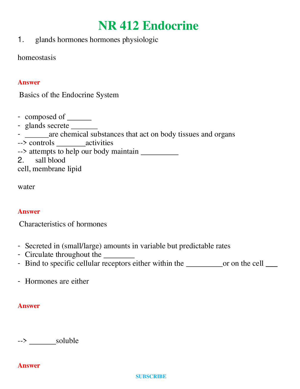 NR 412 Endocrine  | Questions & Answers with rationales