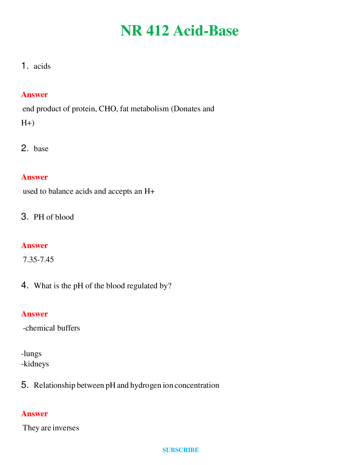 NR 412 Acid-Base  | Questions & Answers with rationales