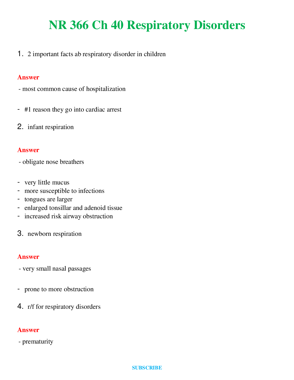 NR 366 Ch 40 Respiratory Disorders  | Questions & Answers with rationales