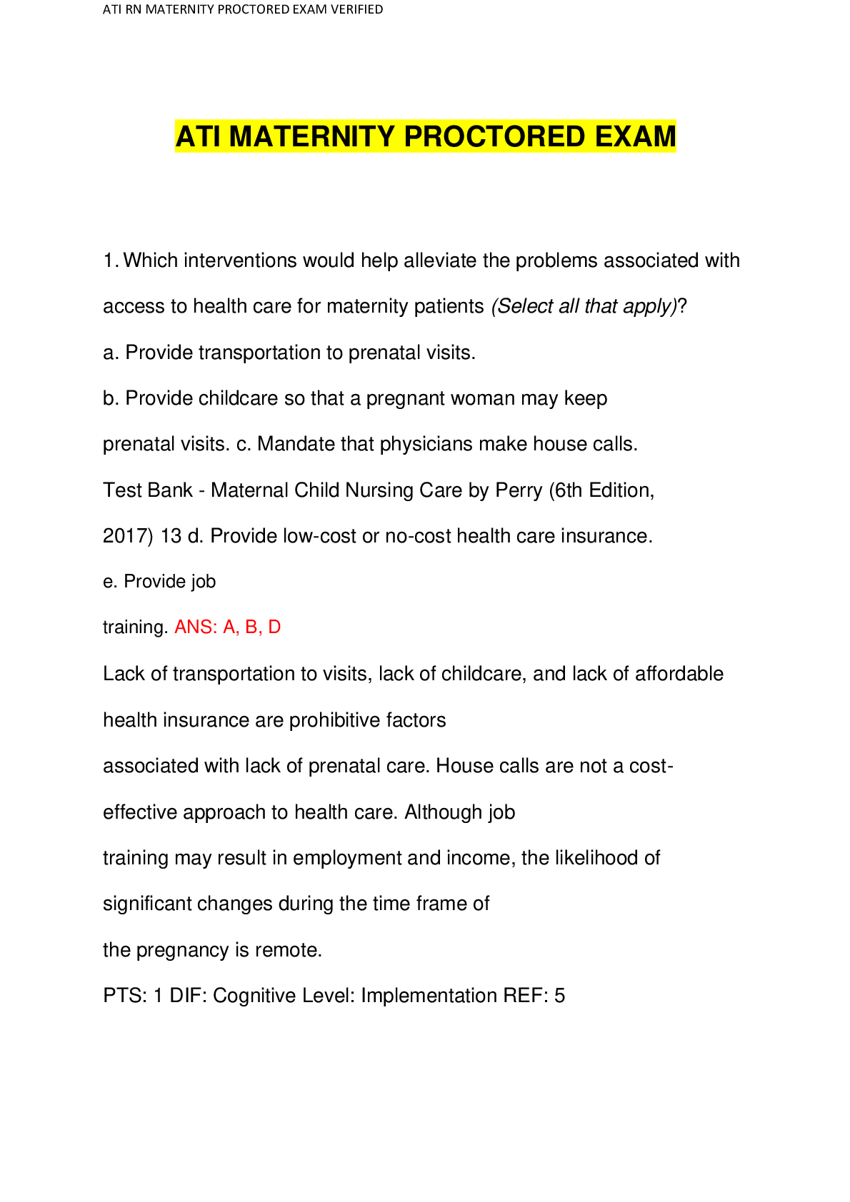 Preview image for ATI RN MATERNITY PROCTORED EXAM VERIFIED