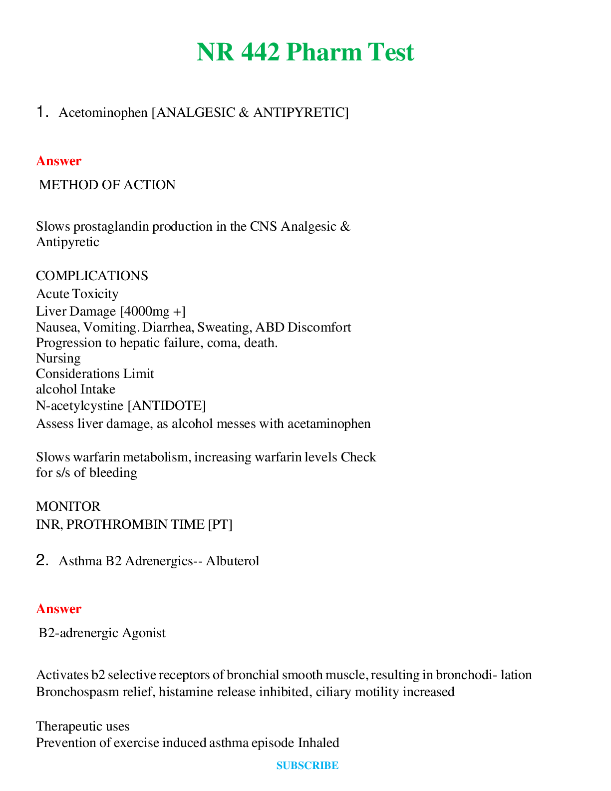 NR 442 Pharm Test  | Questions & Answers with rationales