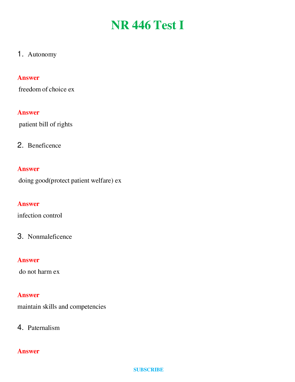 NR 446 Test I  | Questions & Answers with rationales
