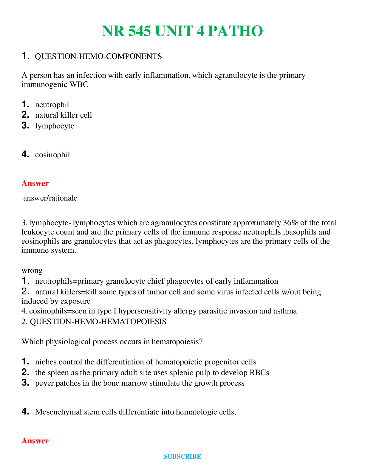 NR 545  UNIT 4 PATHO  | Questions & Answers with rationales