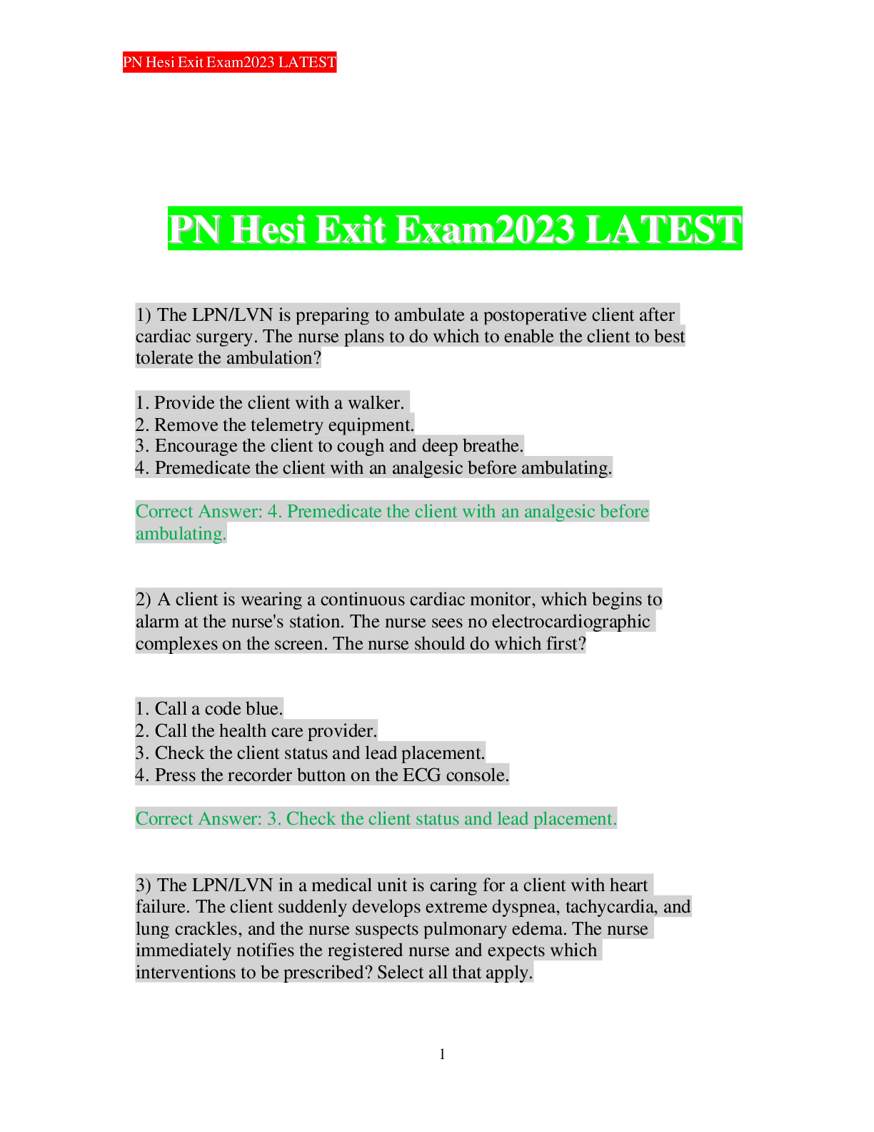 Preview image for Hesi PN Exit Exam2023 LATEST UPDATE