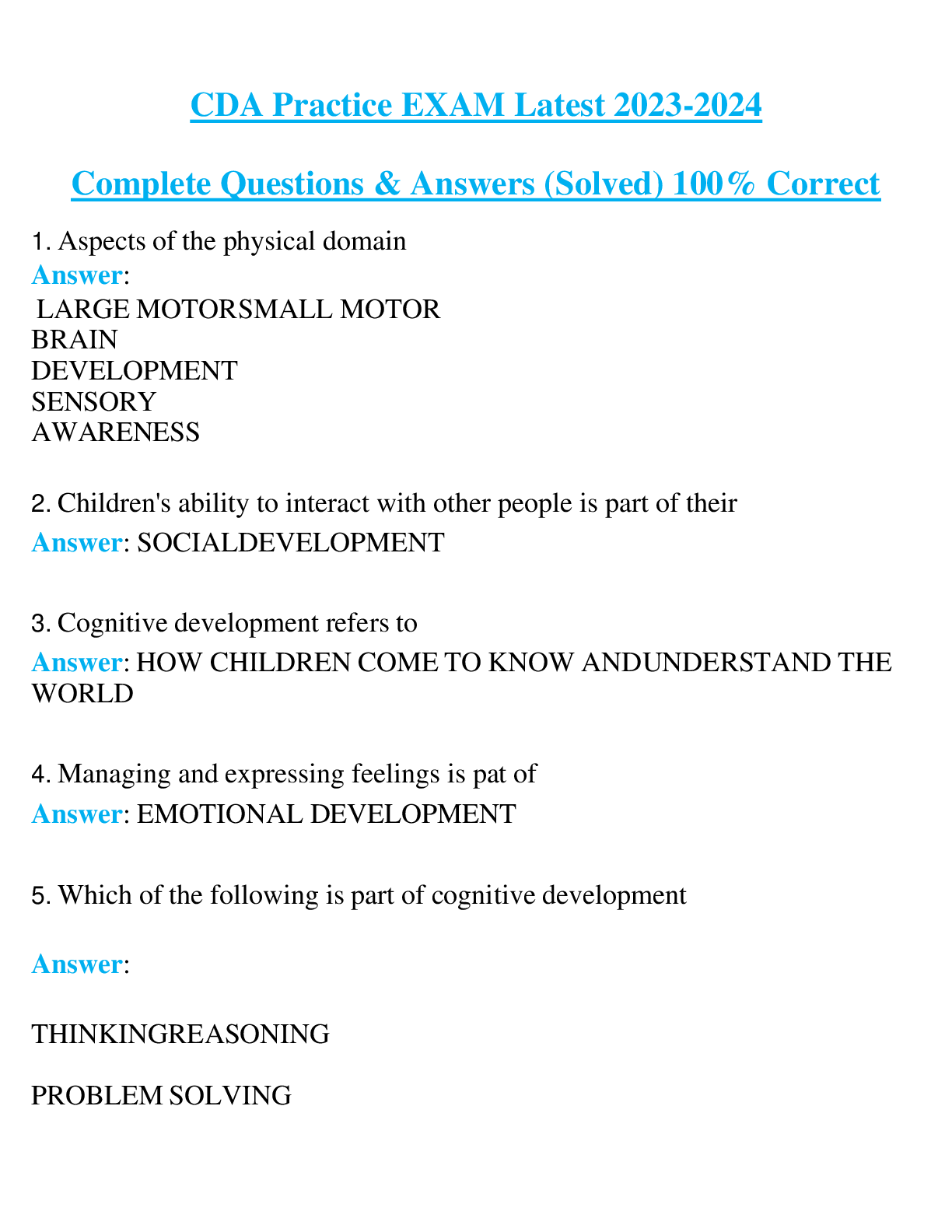 CDA Practice EXAM Latest 2023-2024 Complete Questions & Answers (Solved) 100% Correct