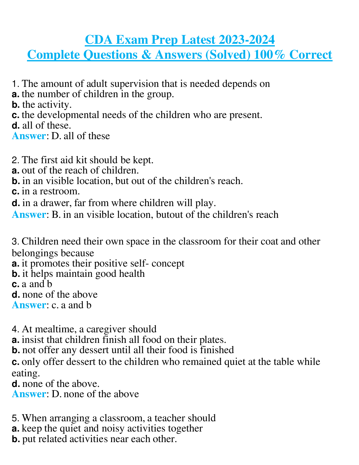 CDA Exam Prep Latest 2023-2024 Complete Questions & Answers (Solved) 100% Correct