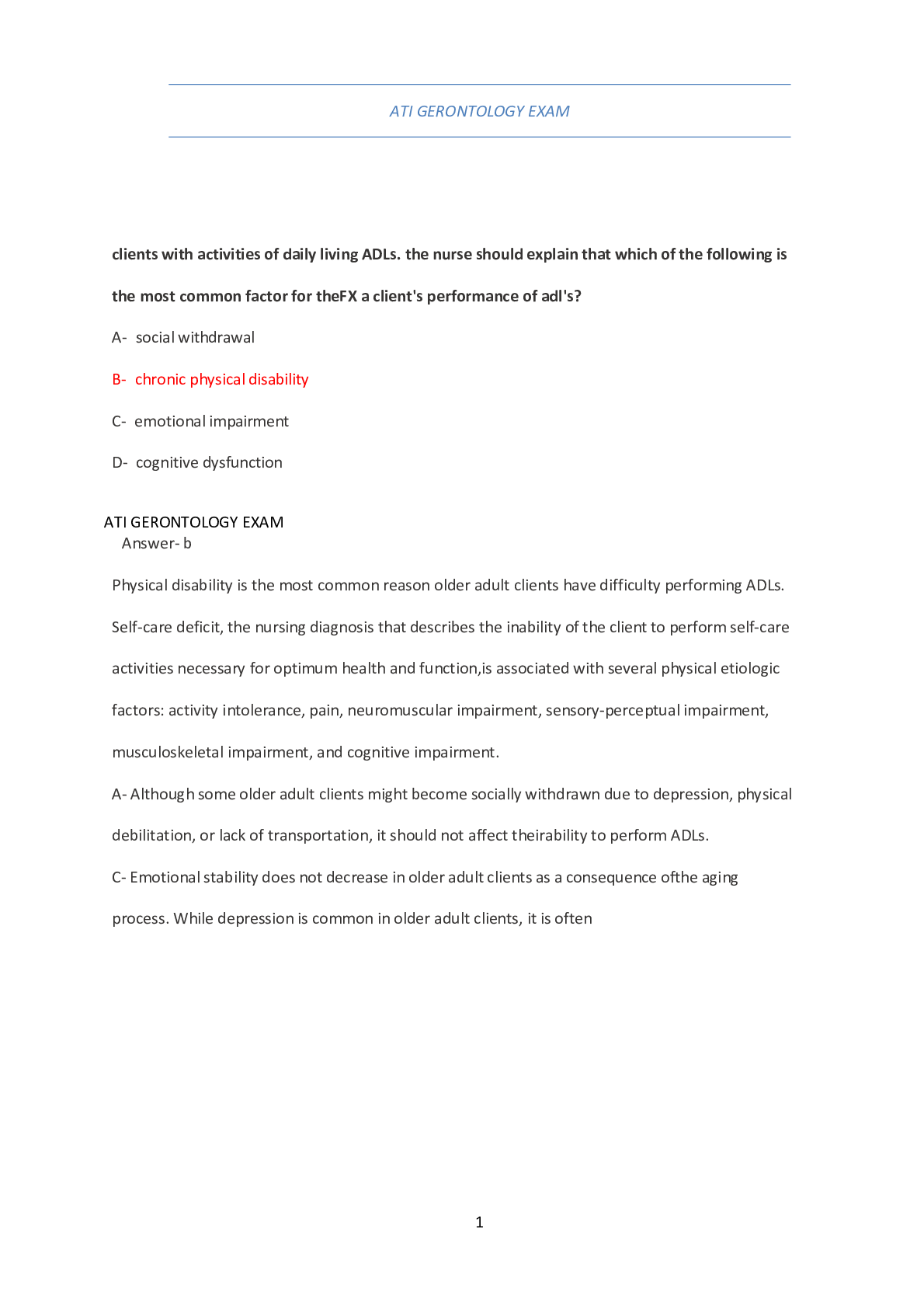 Preview image for ATI GERONTOLOGY EXAM/QUESTIONS WITH ANSWERS UPDATED