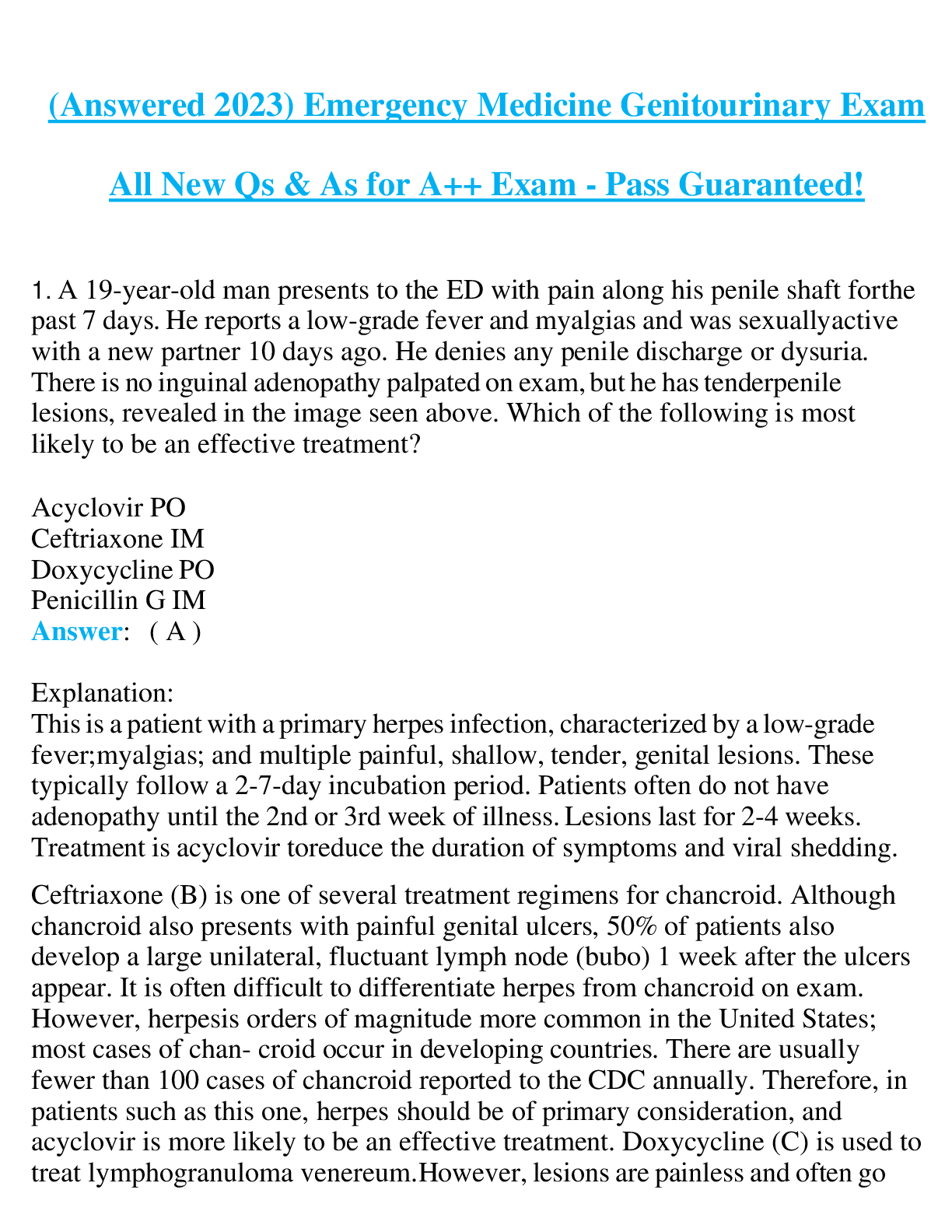 Preview of (Answered 2023) Emergency Medicine Genitourinary Exam All New Qs & As for A++ Exam - Pass