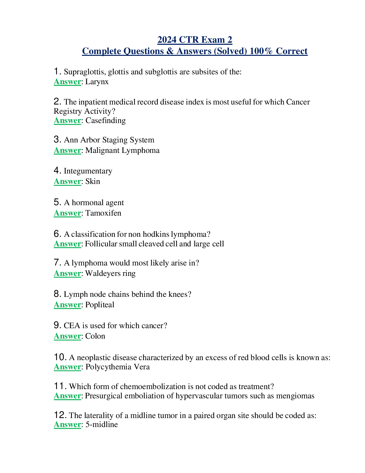 Preview image of 2024 CTR Exam 2 Complete Questions & Answers (Solved) 100% Correct document