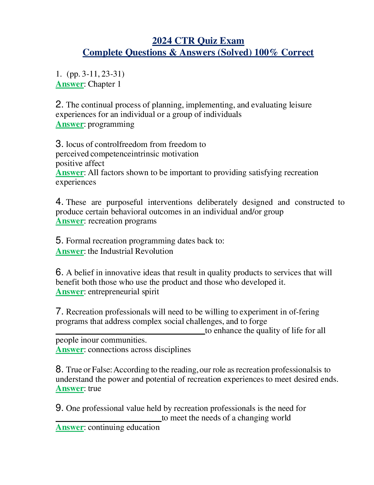 2024 CTR Quiz Exam Complete Questions & Answers (Solved) 100% Correct