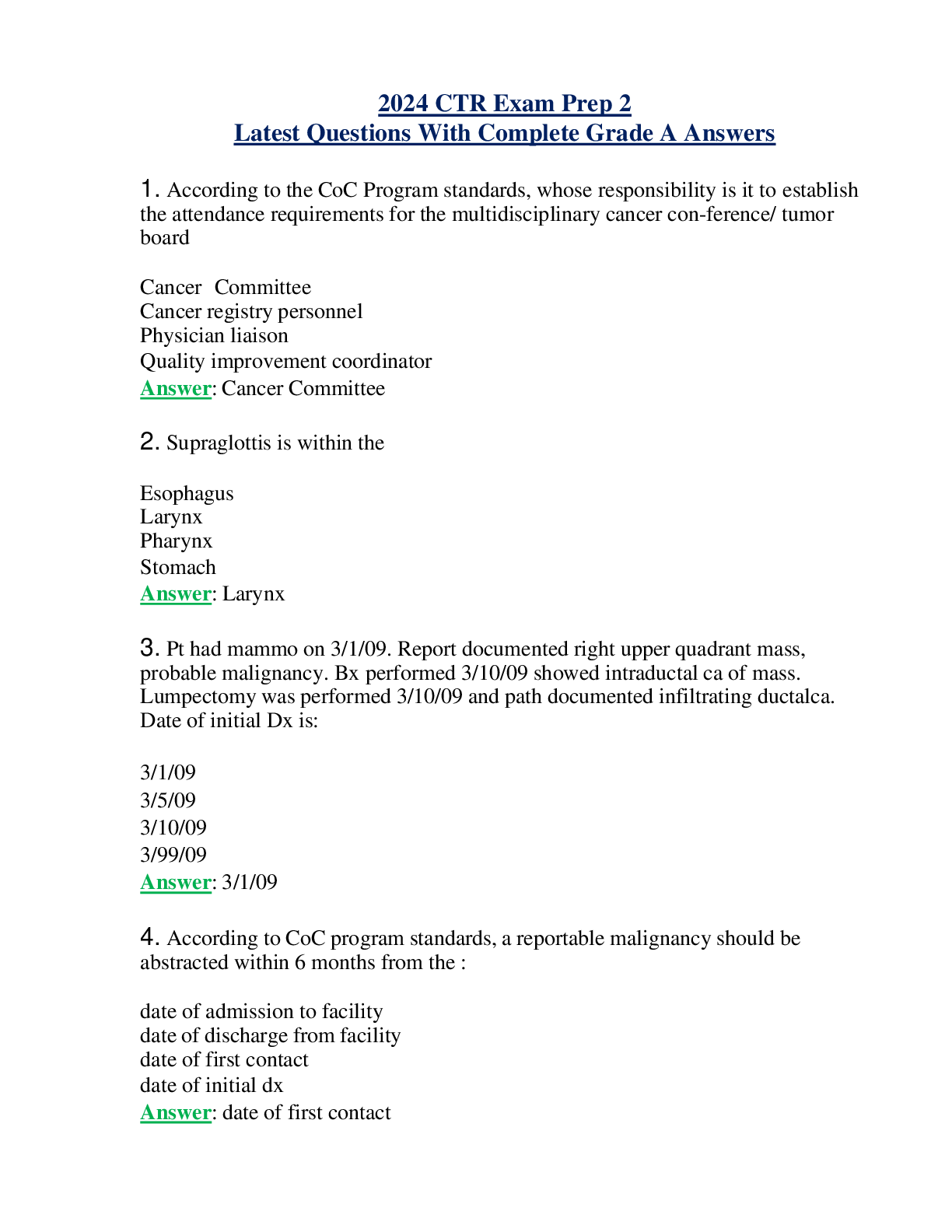 2024 CTR Exam Prep 2 Latest Questions With Complete Grade A Answers