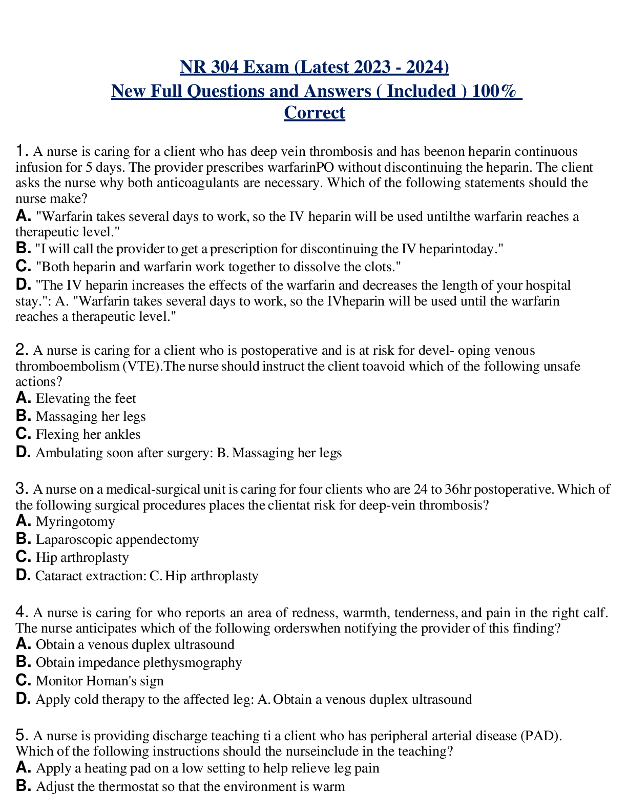 NR 304 Exam (Latest 2023 - 2024) New Full Questions and Answers ( Included ) 100%  Correct