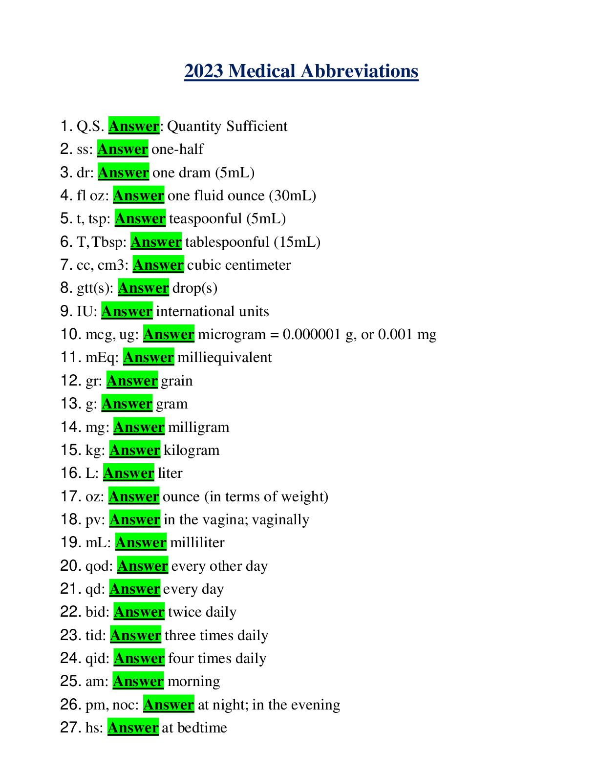 Preview image of 2023 Medical Abbreviations document