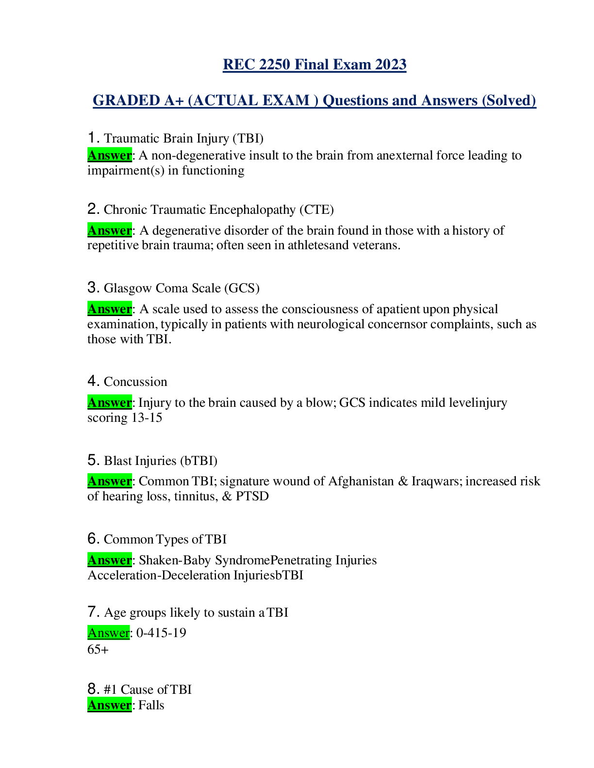 Preview of REC 2250 Final Exam 2023 GRADED A+ (ACTUAL EXAM ) Questions and Answers (Solved)