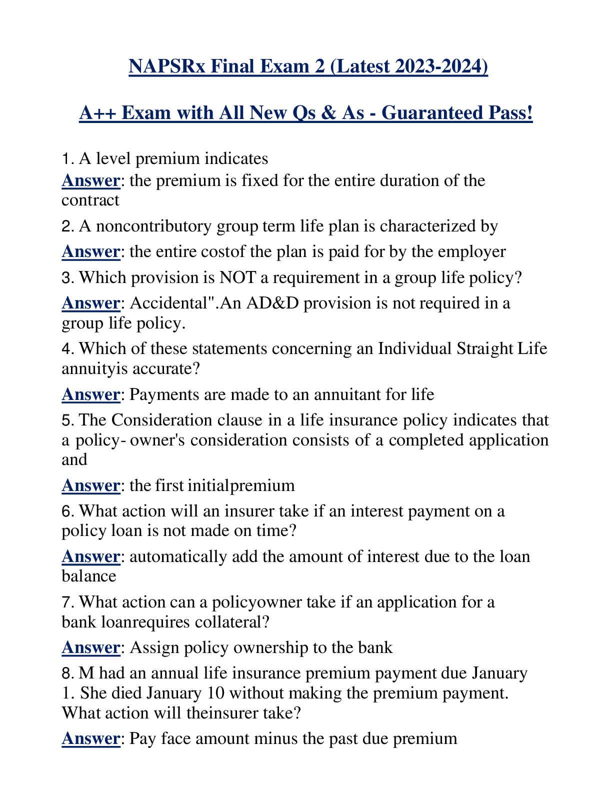 NAPSRx Final Exam 2 (Latest 2023-2024) A++ Exam with All New Qs & As - Guaranteed Pass!