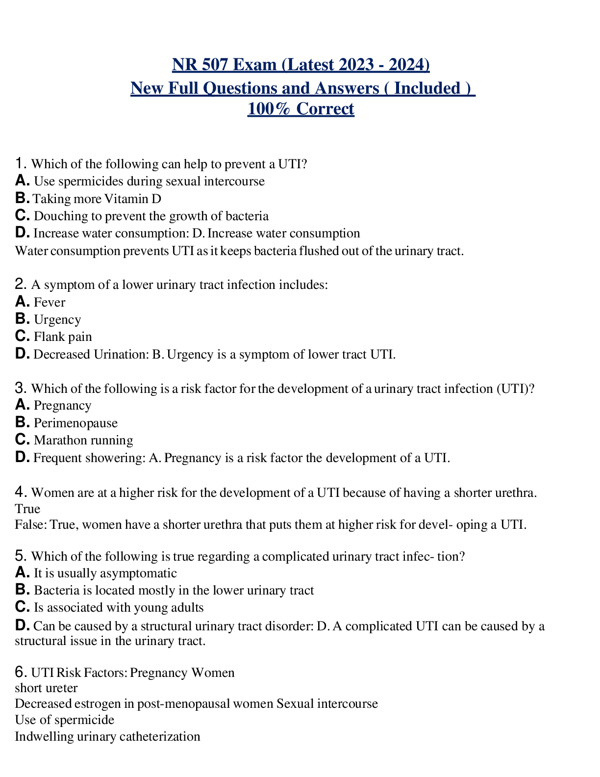 Preview of NR 507 Exam (Latest 2023 - 2024) New Full Questions and Answers ( Included )  100% Correct