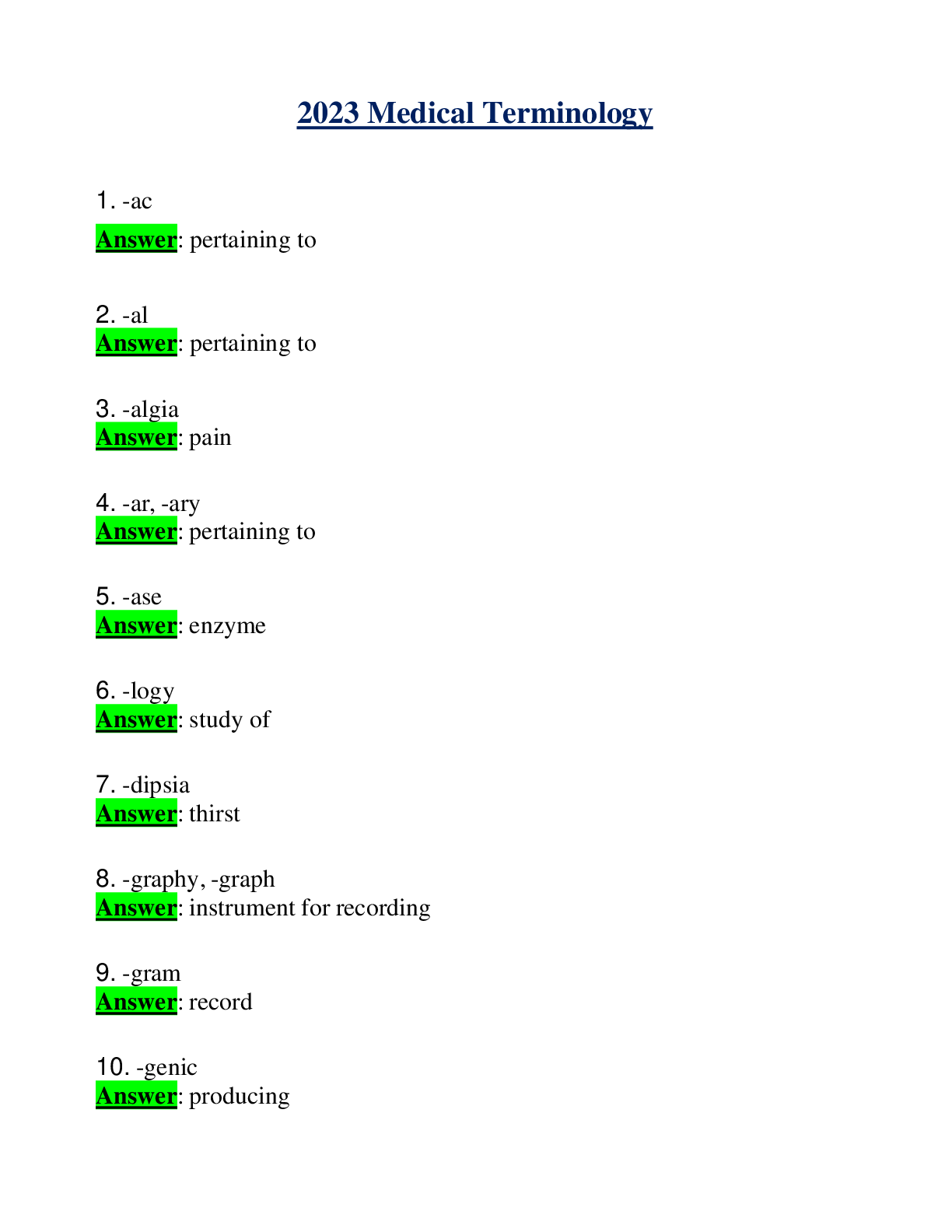 Preview image of 2023 Medical Terminology document