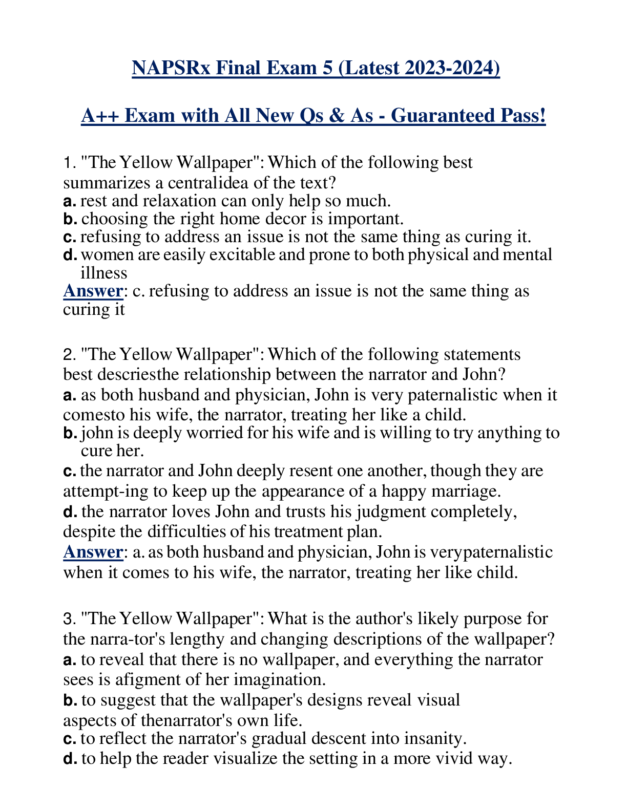 NAPSRx Final Exam 5 (Latest 2023-2024) A++ Exam with All New Qs & As - Guaranteed Pass!