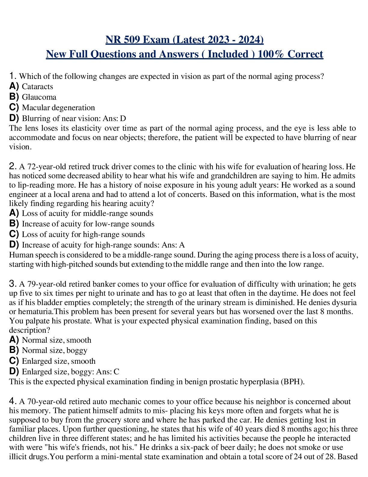 NR 509 Exam (Latest 2023 - 2024) New Full Questions and Answers ( Included ) 100% Correct