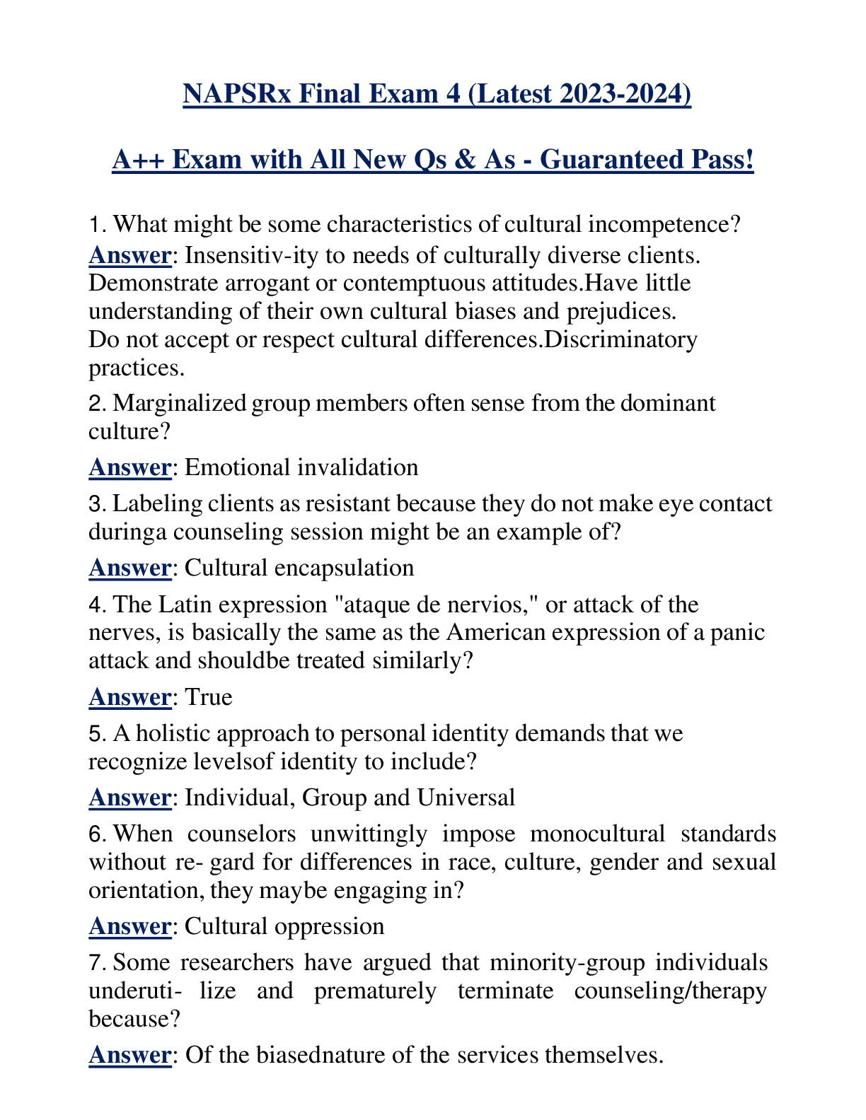 NAPSRx Final Exam 4 (Latest 2023-2024) A++ Exam with All New Qs & As - Guaranteed Pass!