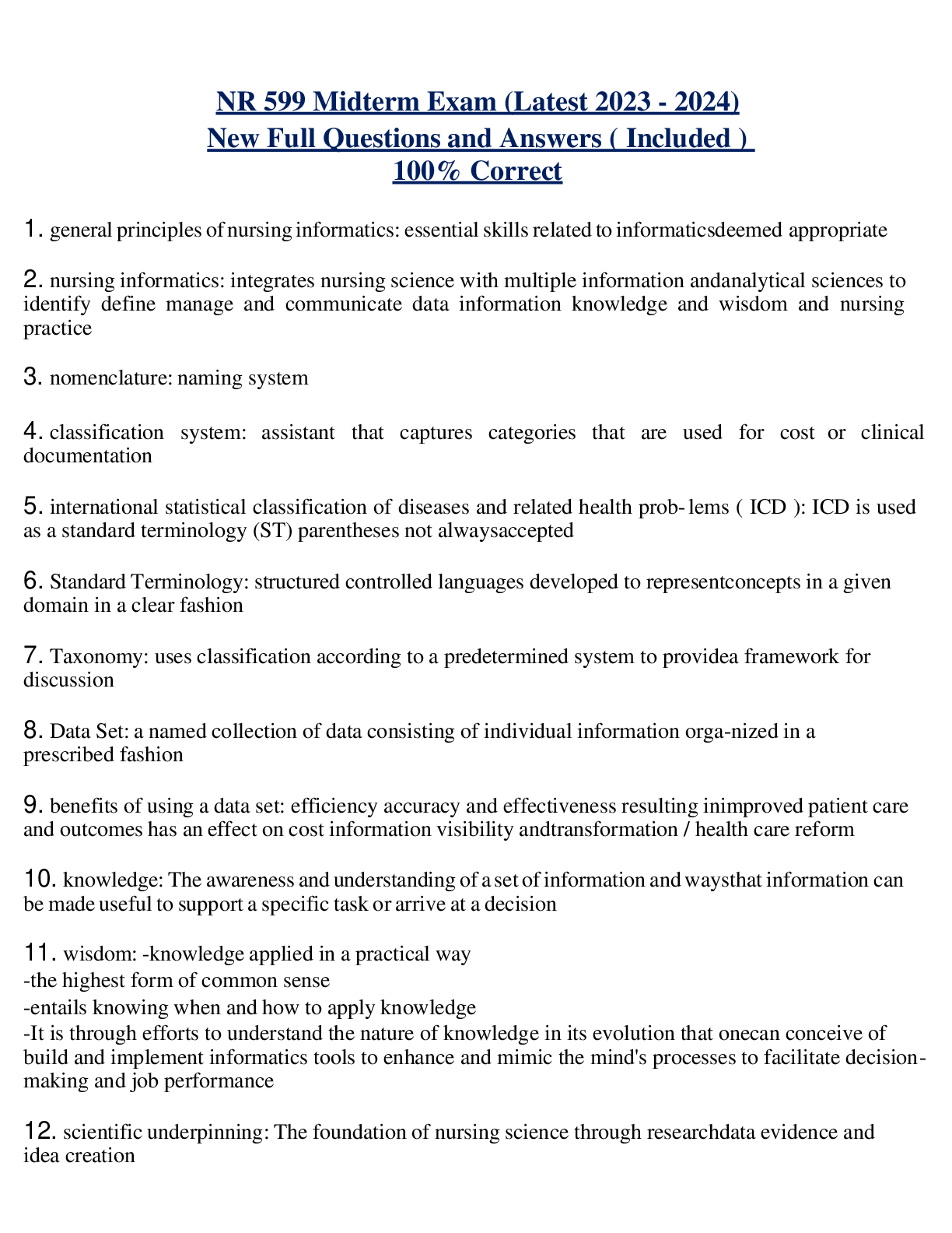 NR 599 Midterm Exam (Latest 2023 - 2024) New Full Questions and Answers ( Included )  100% Correct