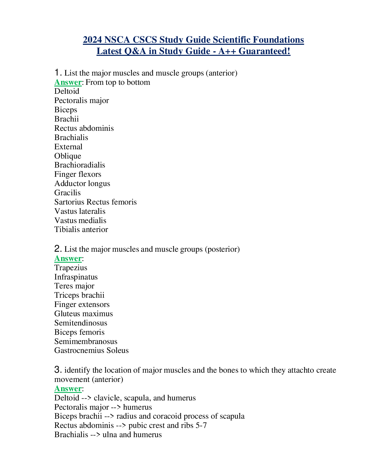 2024 NSCA CSCS Study Guide Scientific Foundations Latest Q&A in Study Guide - A++ Guaranteed!