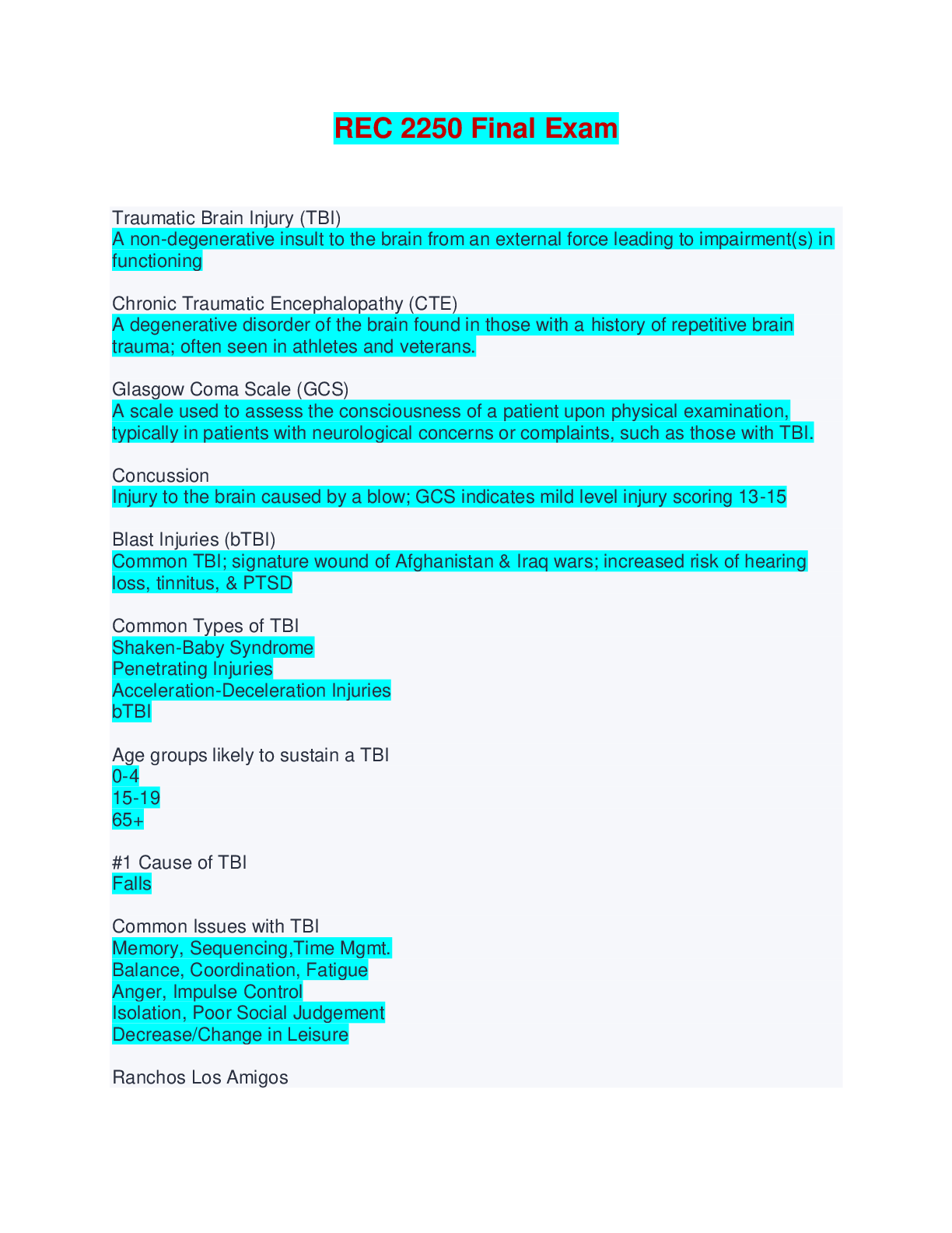 Preview of REC 2250 Final Exam - Questions with 100% Correct Answers