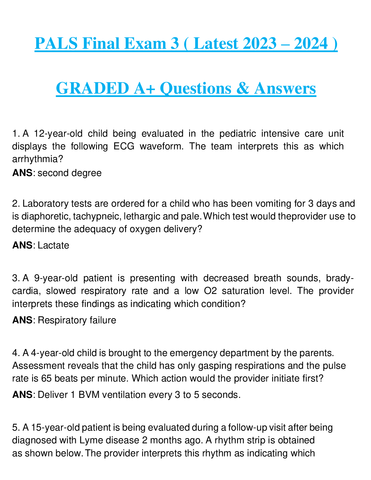 PALS Final Exam 3 ( Latest 2023 – 2024 ) GRADED A+ Questions & Answers