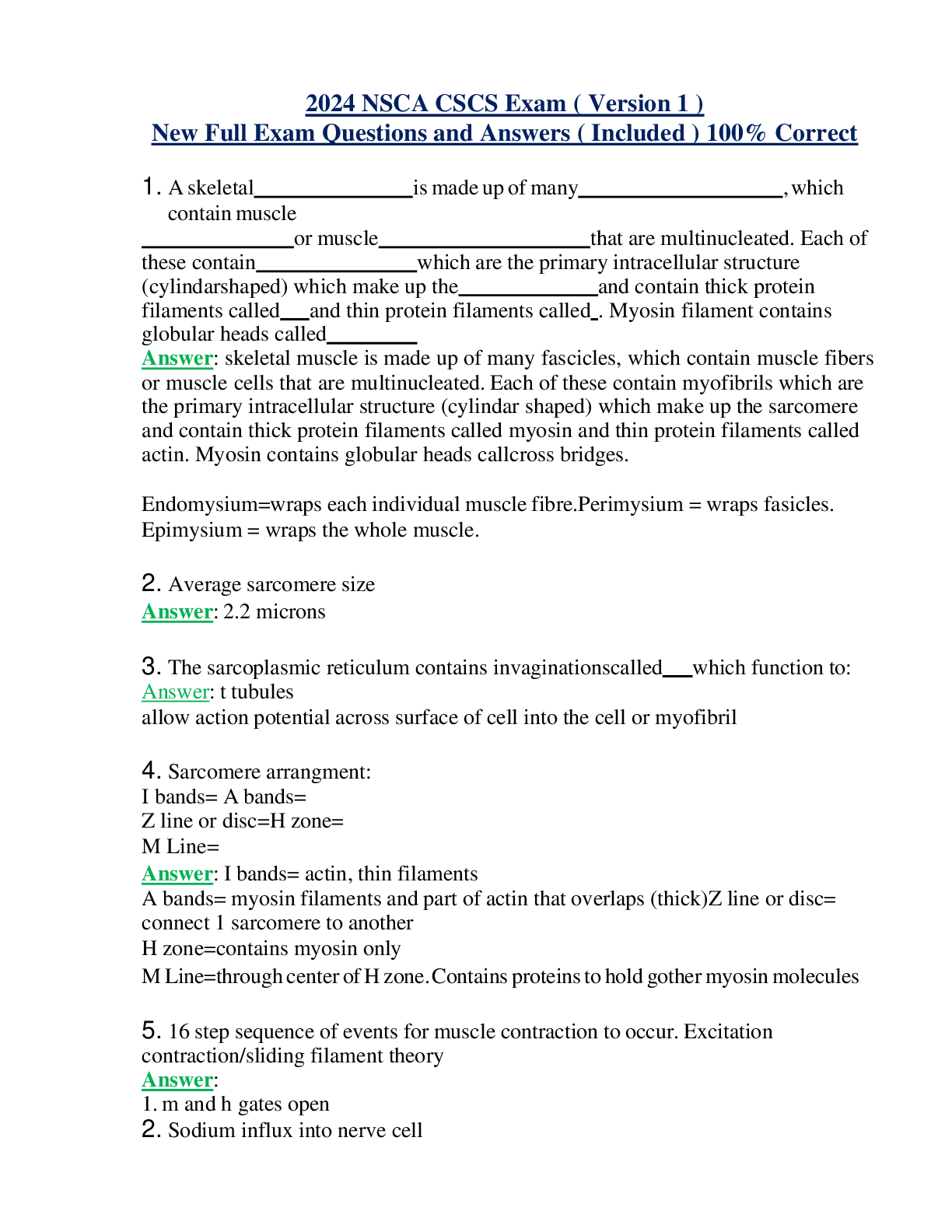 2024 NSCA CSCS Exam ( Version 1 ) New Full Exam Questions and Answers ( Included ) 100% Correct
