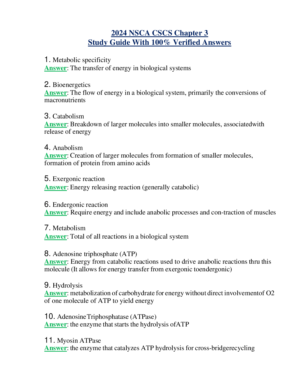 2024 NSCA CSCS Chapter 3 Study Guide With 100% Verified Answers
