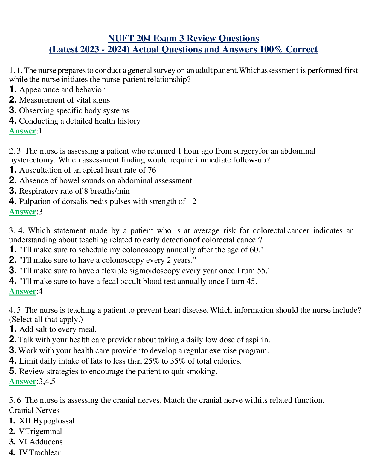 NUFT 204 Exam 3 Review Questions (Latest 2023 - 2024) Actual Questions and Answers 100% Correct