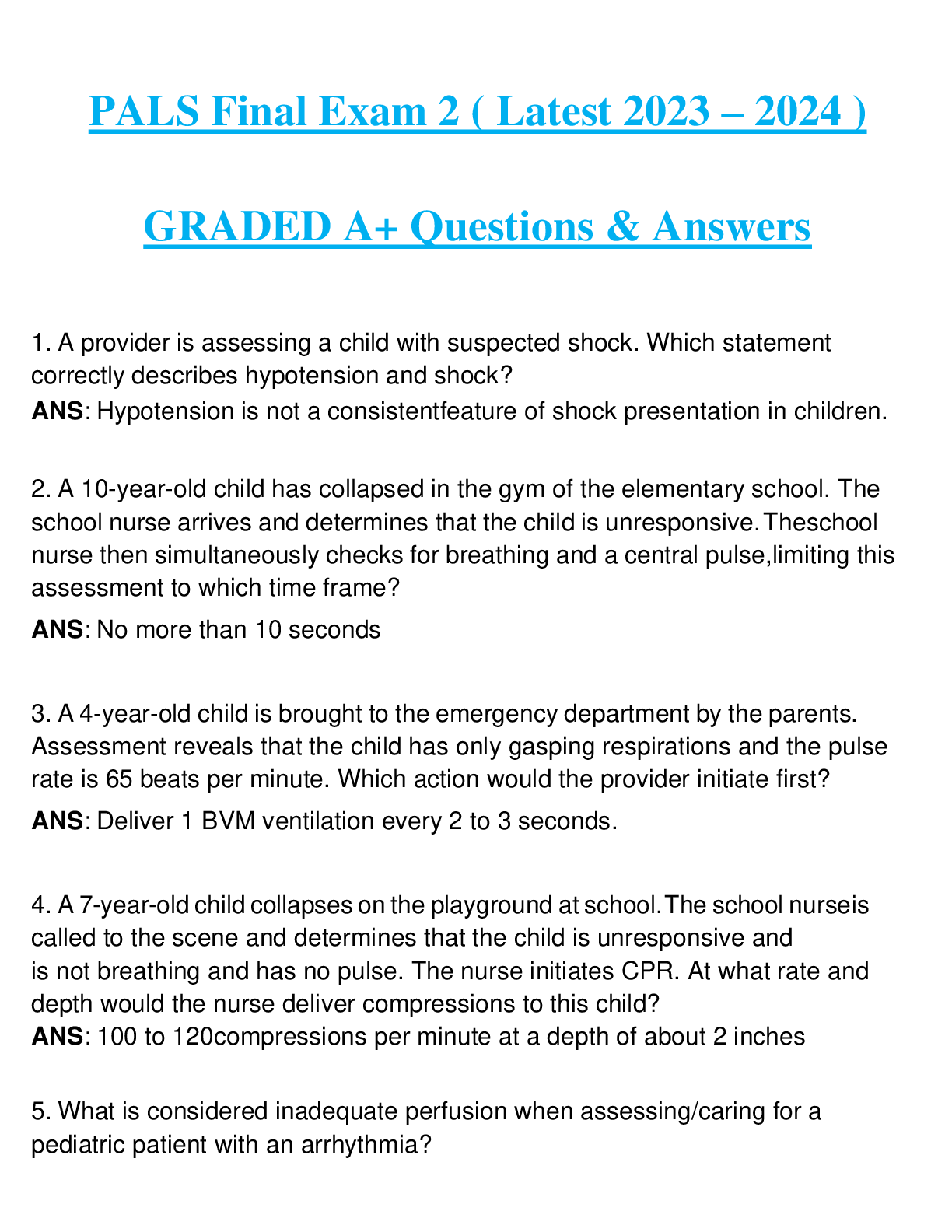 PALS Final Exam 2 ( Latest 2023 – 2024 ) GRADED A+ Questions & Answers