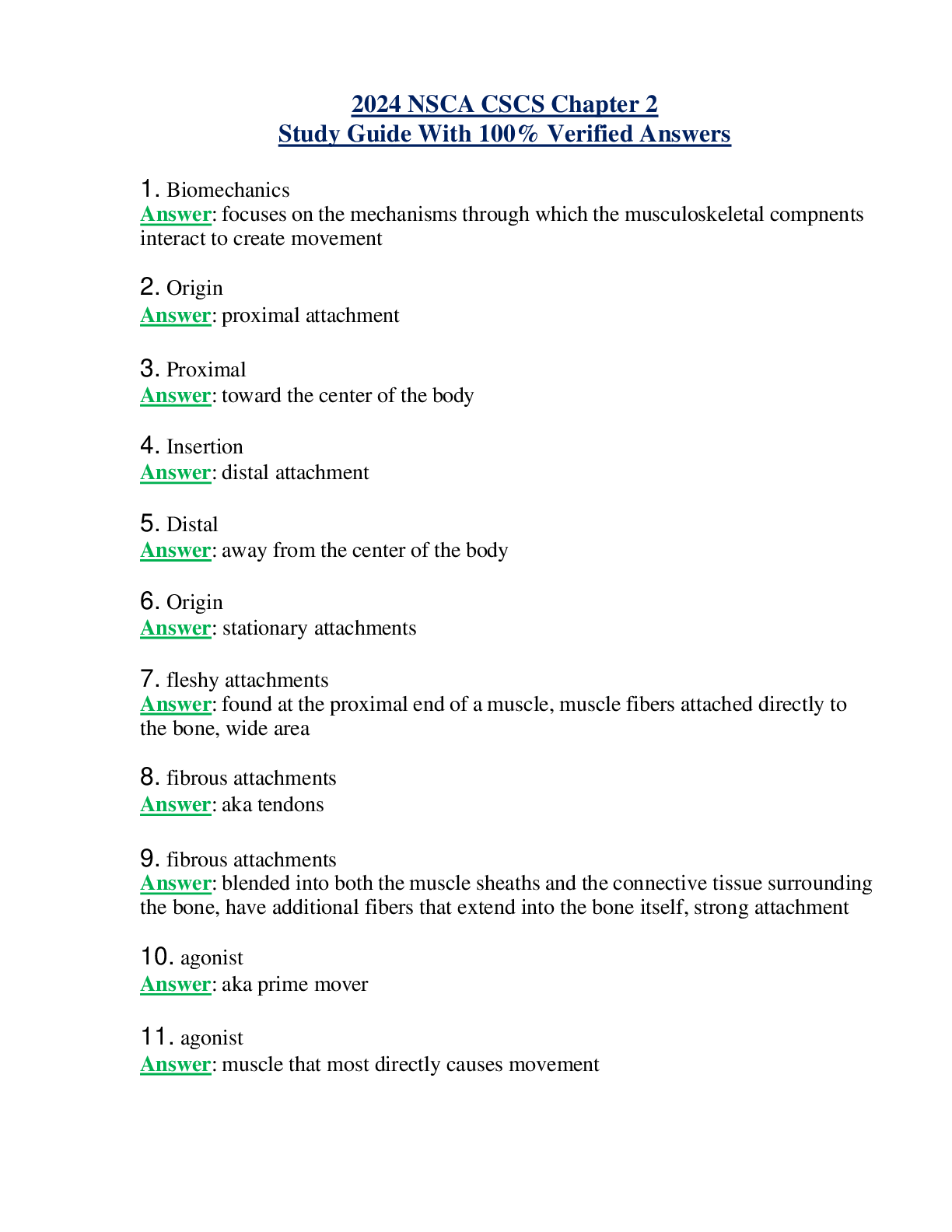 2024 NSCA CSCS Chapter 2 Study Guide With 100% Verified Answers