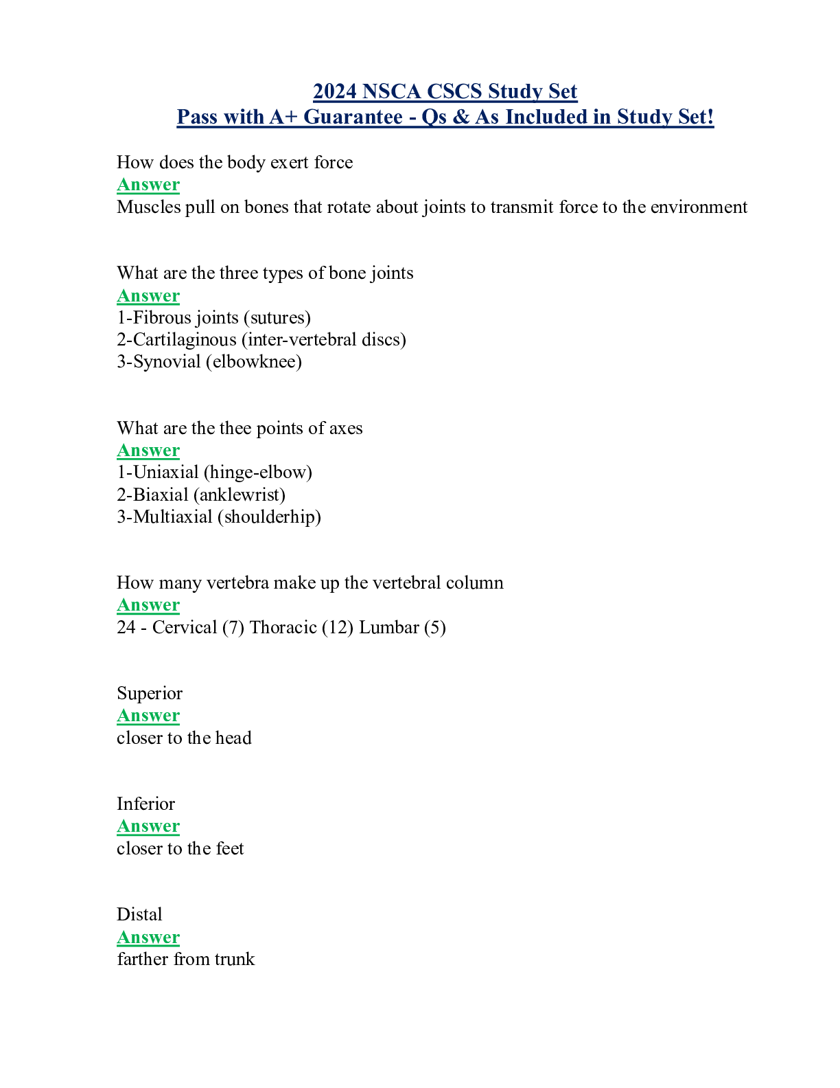 2024 NSCA CSCS Study Set Pass with A+ Guarantee - Qs & As Included in Study Set!