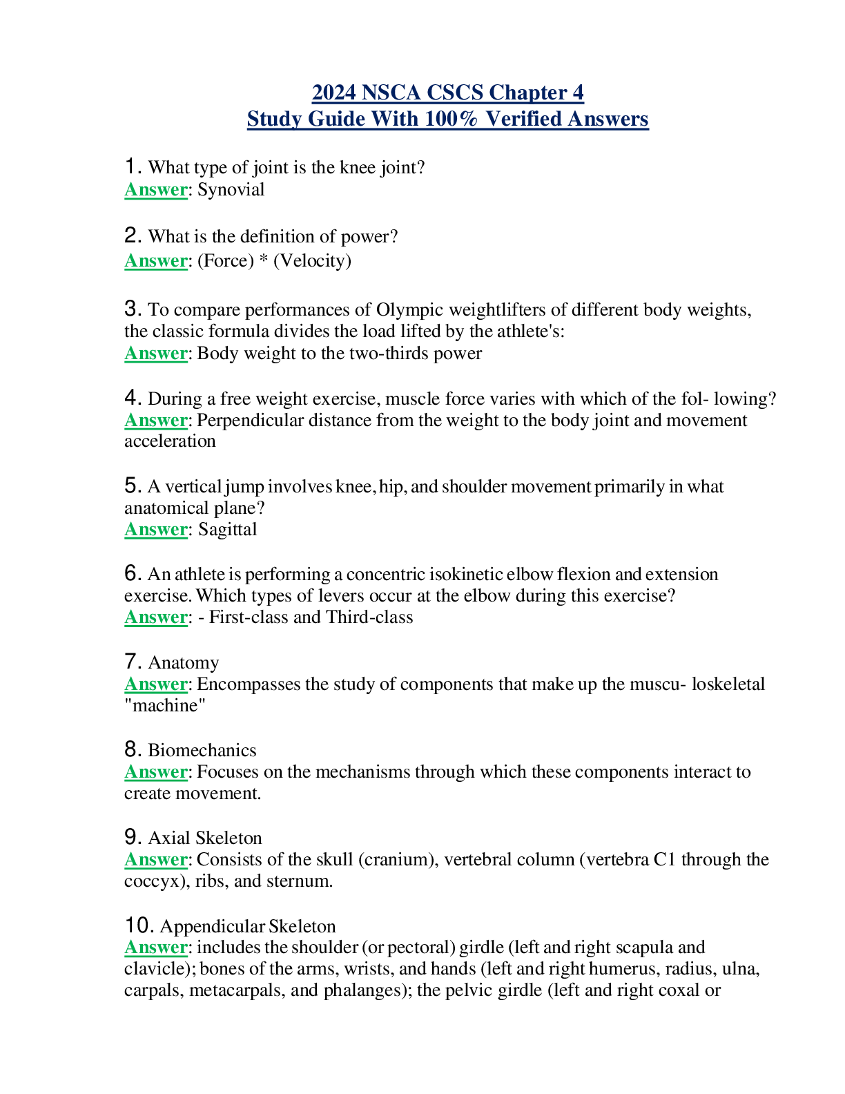 2024 NSCA CSCS Chapter 4 Study Guide With 100% Verified Answers