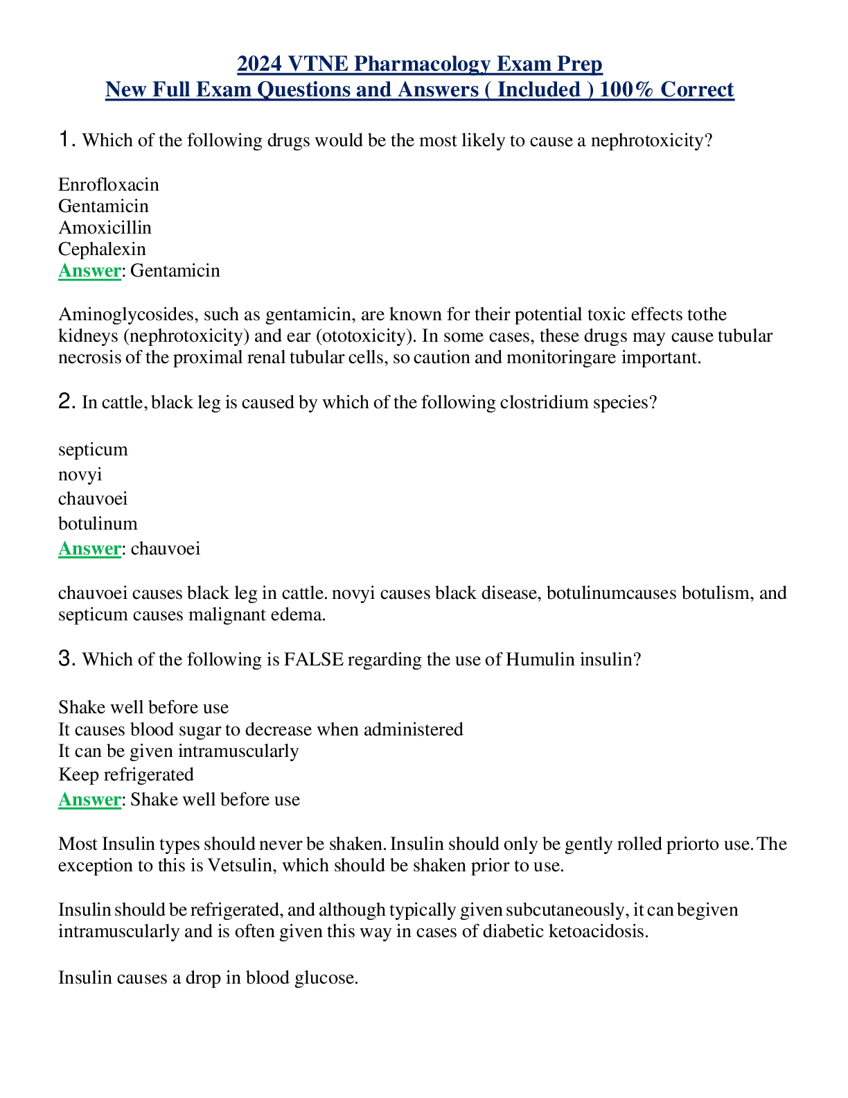 2024 VTNE Pharmacology Exam Prep New Full Exam Questions and Answers ( Included ) 100% Correct