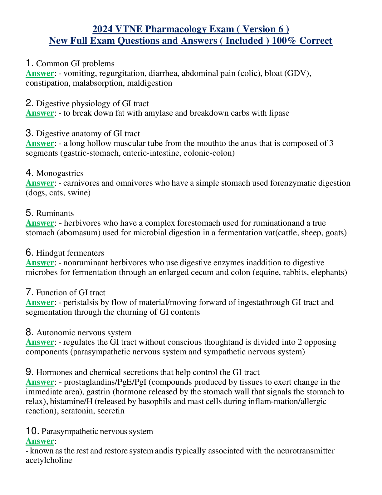 2024 VTNE Pharmacology Exam ( Version 6 ) New Full Exam Questions and Answers ( Included ) 100% Correct