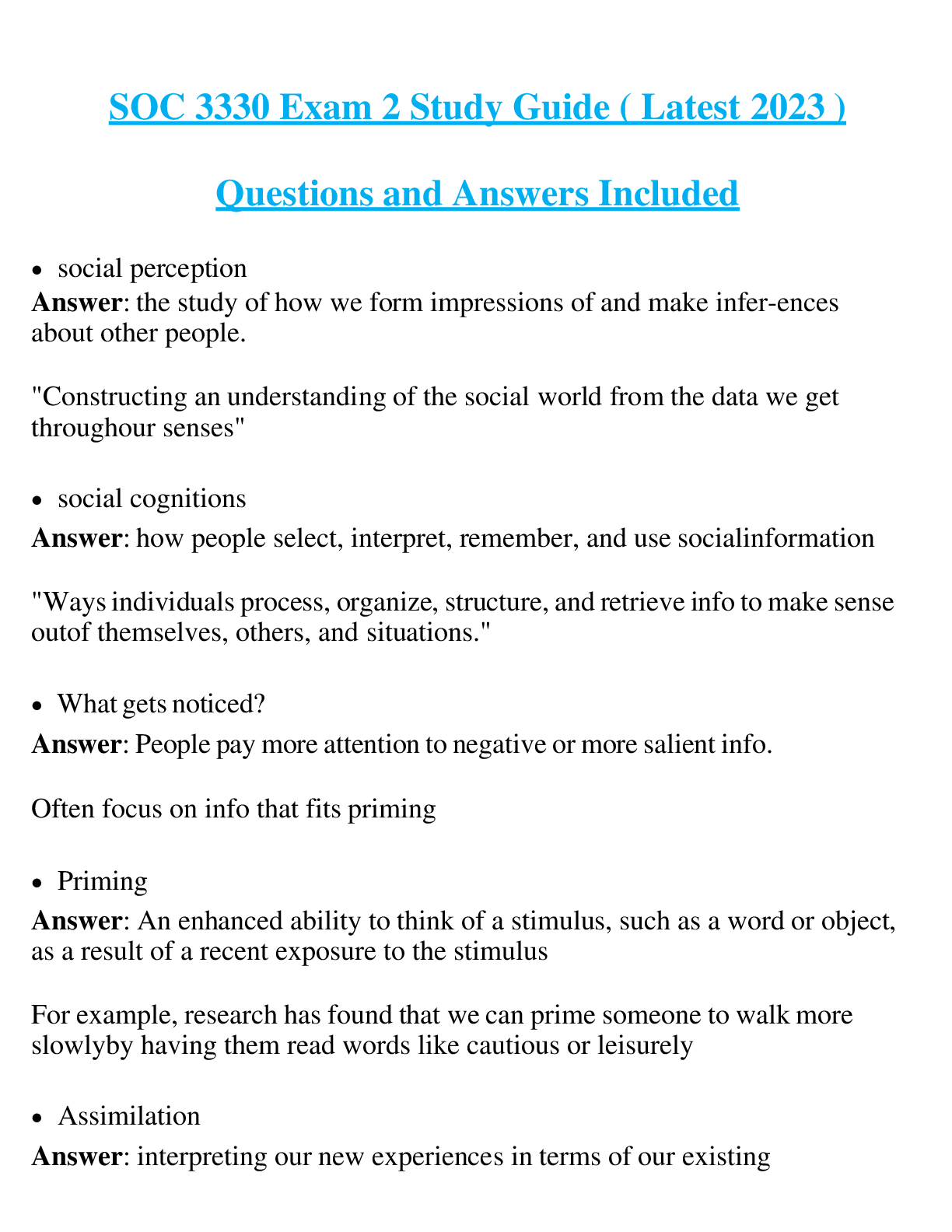 SOC 3330 Exam 2 Study Guide ( Latest 2023 ) Questions and Answers Included