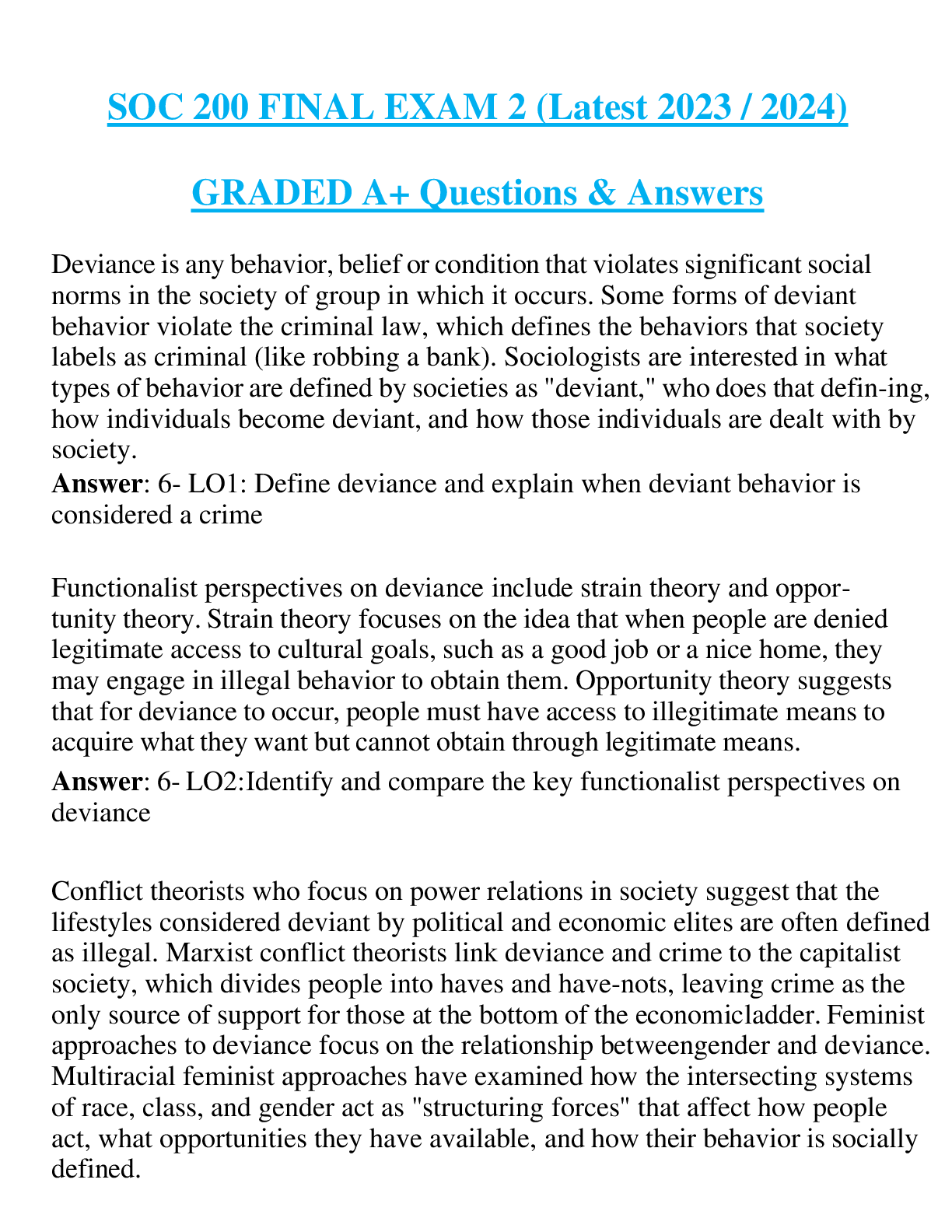 SOC 200 FINAL EXAM 2 (Latest 2023 / 2024) GRADED A+ Questions & Answers