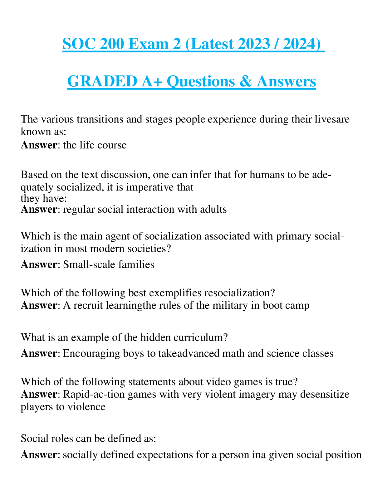 SOC 200 Exam 2 (Latest 2023 / 2024)  GRADED A+ Questions & Answers