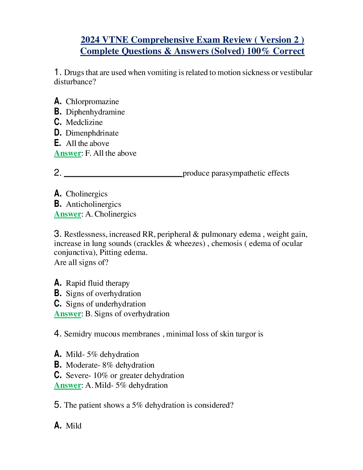 Preview of 2024 VTNE Comprehensive Exam Review ( Version 2 ) Complete Questions &amp; Answers (Solved) 100% Correct