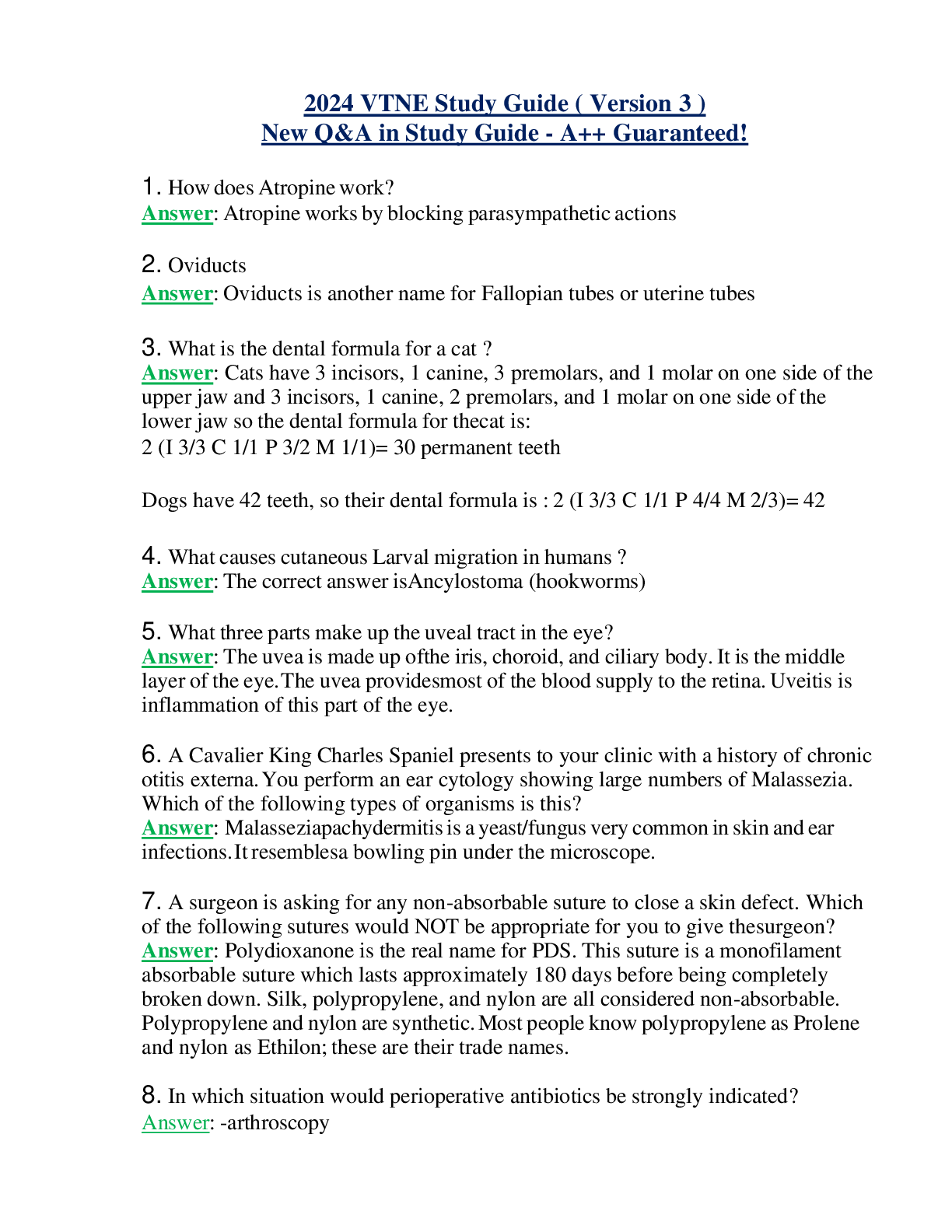 2024 VTNE Study Guide ( Version 3 ) New Q&A in Study Guide - A++ Guaranteed!