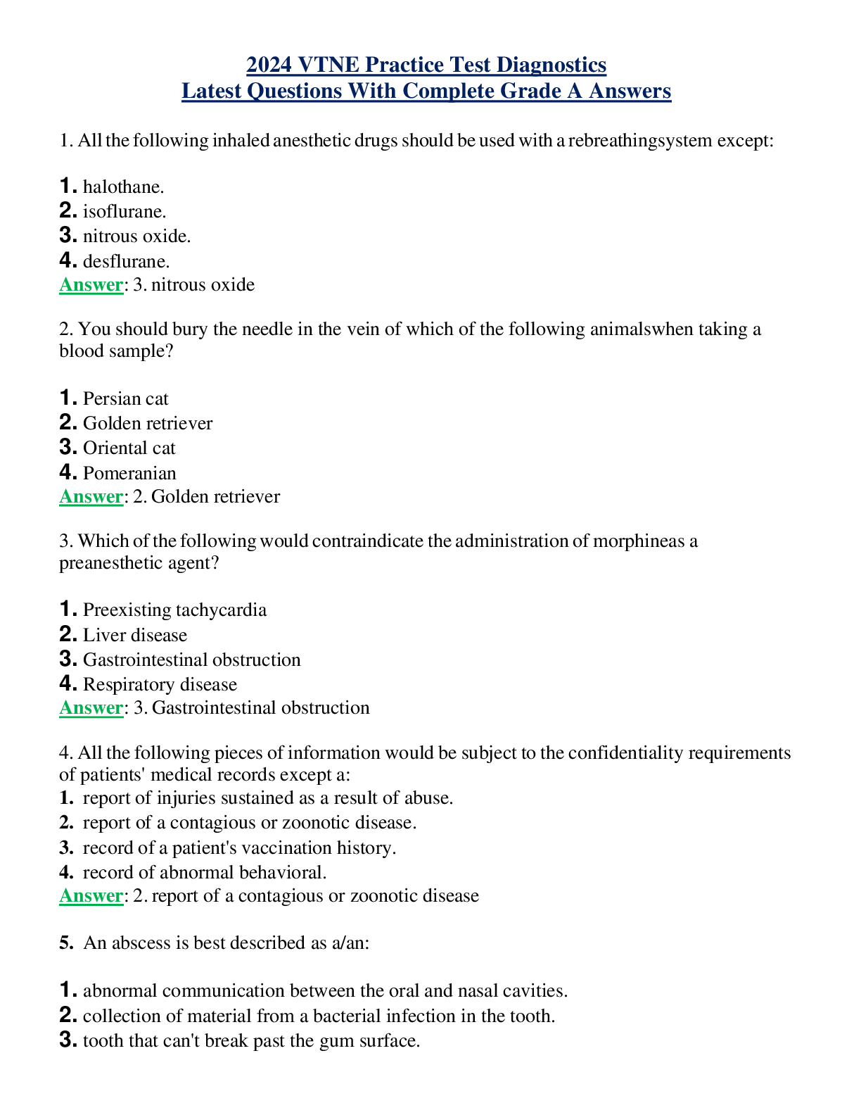 2024 VTNE Practice Test Diagnostics Latest Questions With Complete Grade A Answers